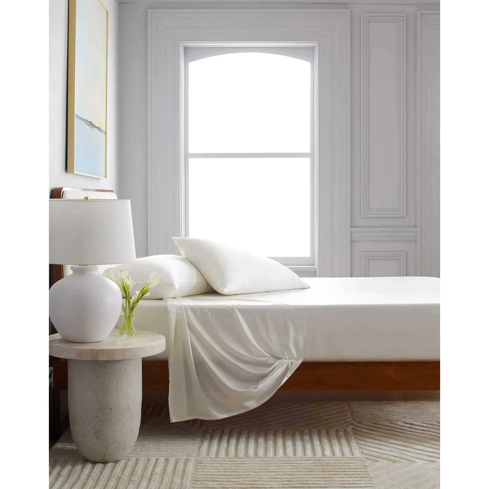 Quince Organic Cotton Sateen Sheet Set White Size TwinXL New With Tags‎